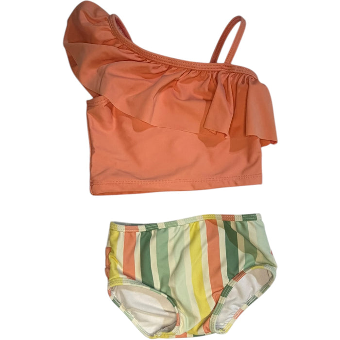 Ruffle Butts Peach & Multicolor Striped Two-Piece Swimsuit size 18-24M excellent used condition