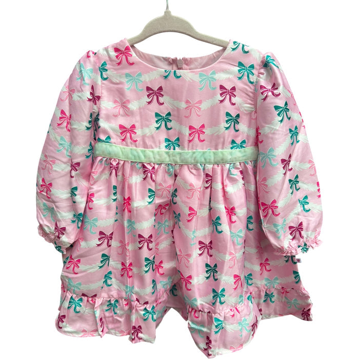18-24M Ruffle Butts Sparkle Pink Tinsel Tidings Satin Ruffle Bow Dress NWT