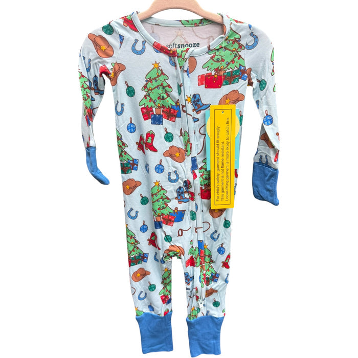 3-6M Blue Yuletide Yeehaw Convertible One Piece Pajama Bamboo Viscose Sleeper NWT