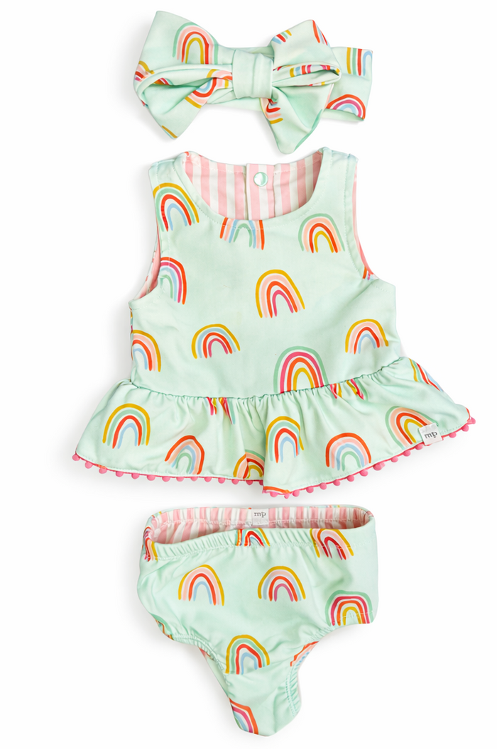Mud Pie Three-Piece Rainbow Swimsuit size 3-6M excellent used condition