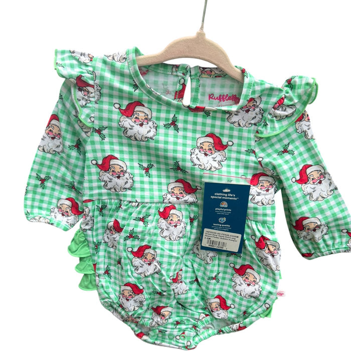 3-6M Ruffle Butts Green Dear Santa Knit Long-sleeve Fluuter Bubble NWT
