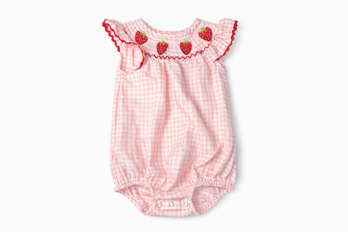 Strawberry Pink Gingham Bubble EUC size 6-12M gently used
