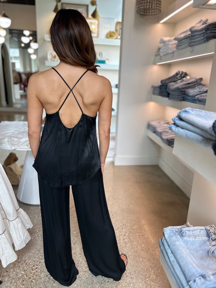 Black Silky Strap Cami Top