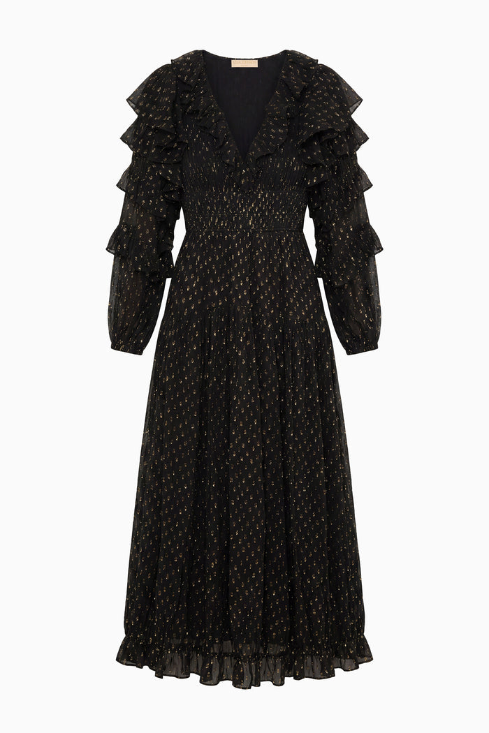Ardis Long Sleeve Silk Dress - Noir