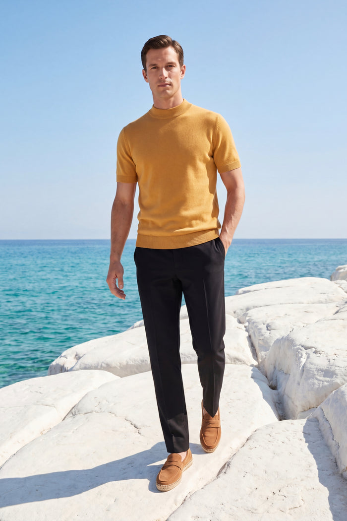 Aurelio Cashmere Knit Tee Camel