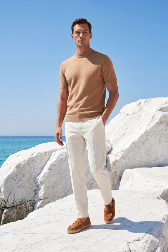 Aurelio Cashmere Knit Tee Sand
