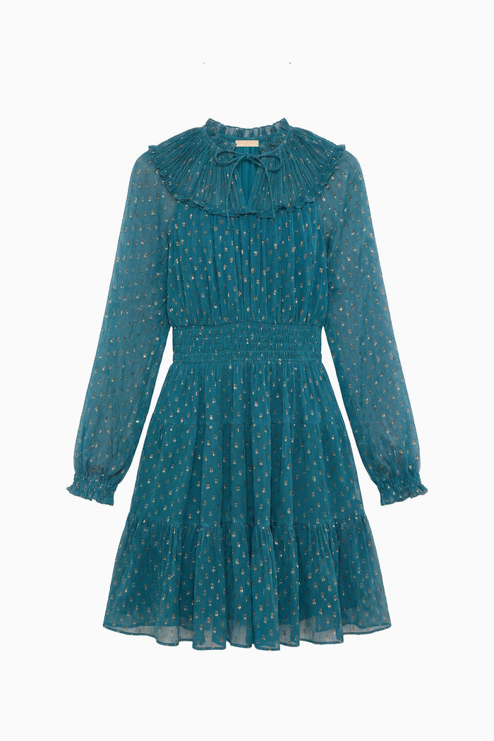 Ava Long Sleeve Silk Mini Dress - Beryl