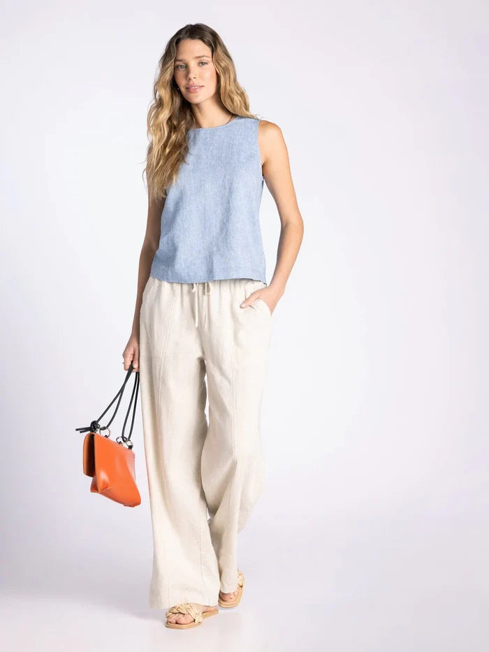 Azure Linen-Blend Tank