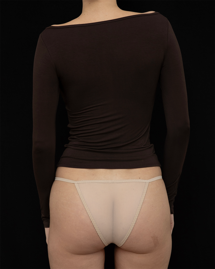 Back View of Recline Bateau Long Sleeve in Espresso Brown from KYE Intimates in Los Angeles.