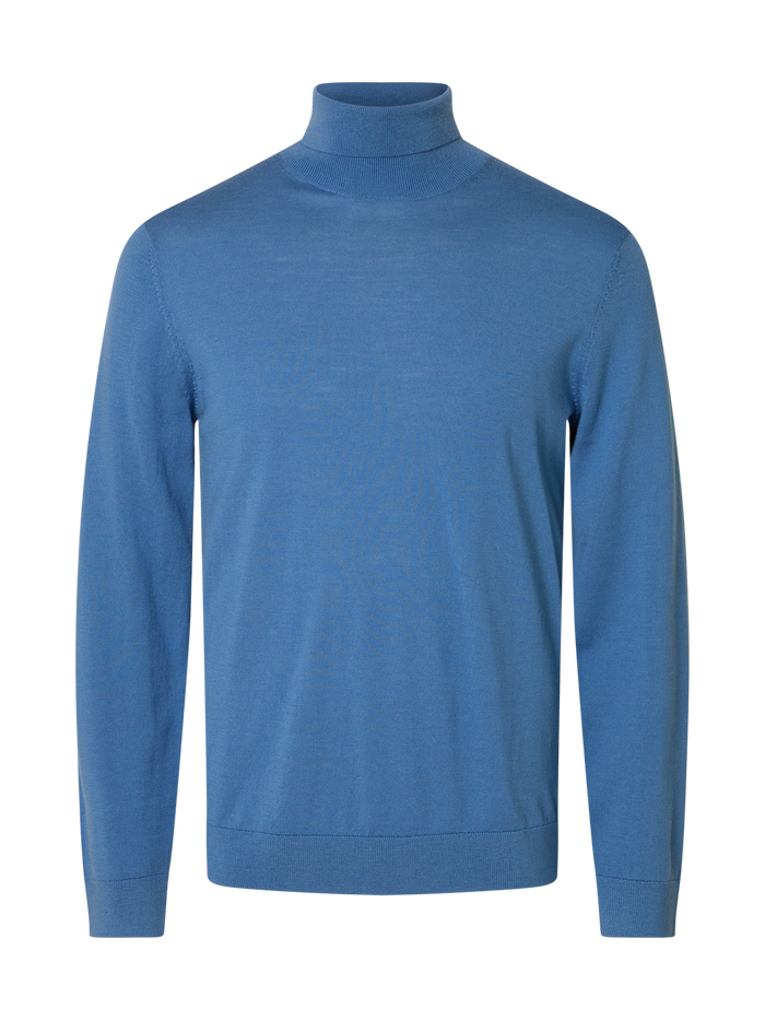 Blue Merino Wool Turtleneck Pullover