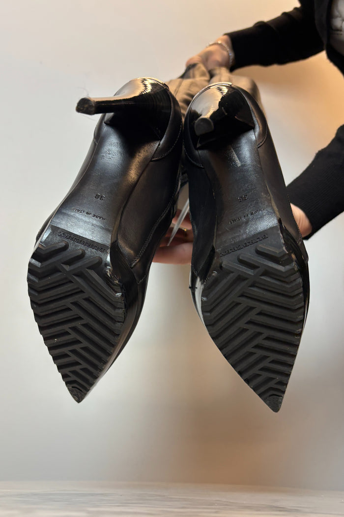 Burberry Over The Knee Leather Stiletto Black Leather Boots image 6