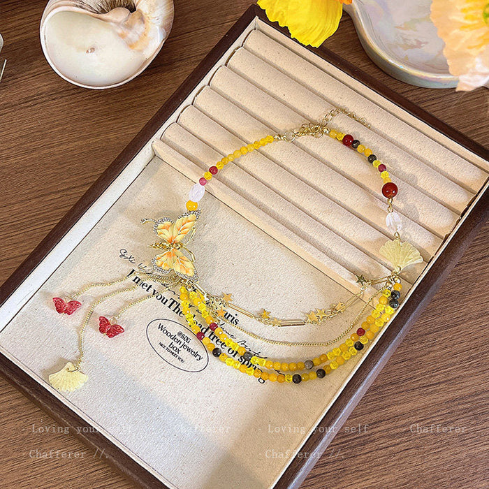 Butterfly Drip Beaded Necklace - Fashionnsio