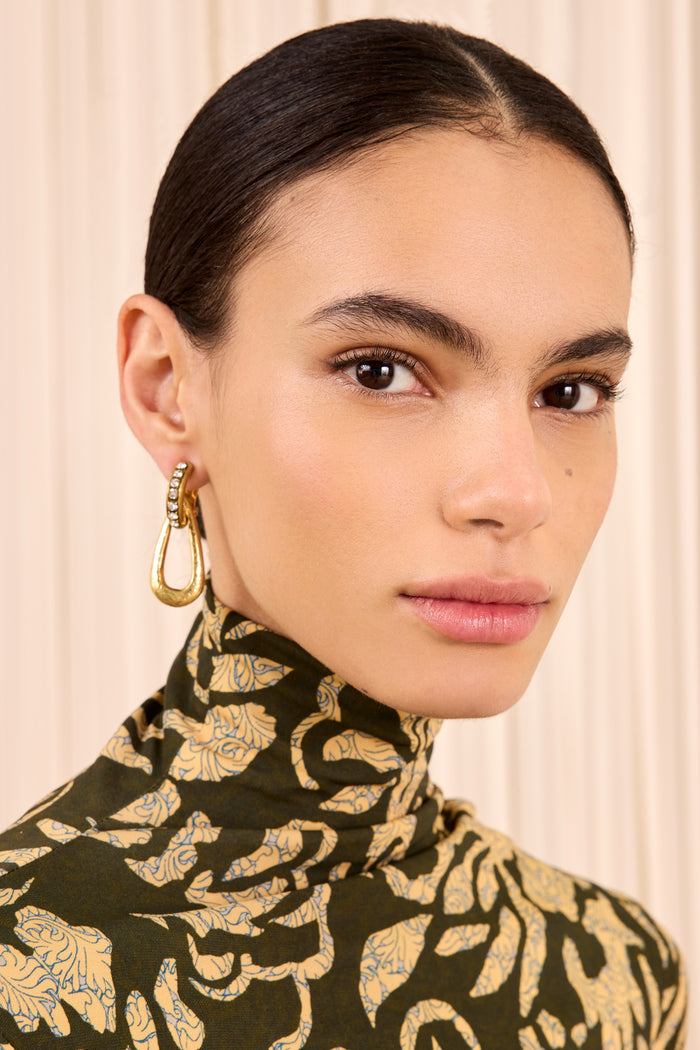 Chunky Teardrop Earring w/Pave - Brass