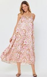 Current Air Printed Tiered Midi Dress w Straps
