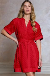 Current Air Split Neck Textured Button Down Dress