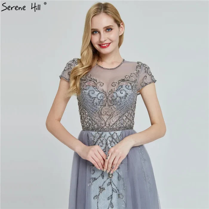 Dubai Crystal Short Sleeve Evening Dresses Design 2025 Luxury Mermaid Sexy Formal Dress Serene Hill LA60960 - SERENE HILL