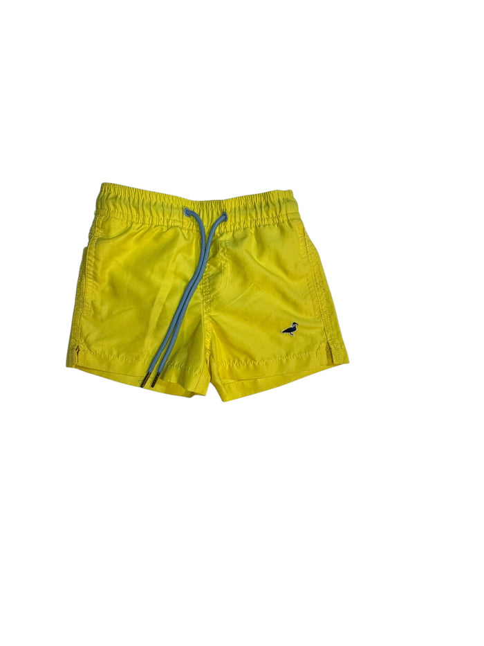 Properly Tied Yellow Swim Trunks with Pockets, Back Pocket & Liner size Est. 2T good used condition