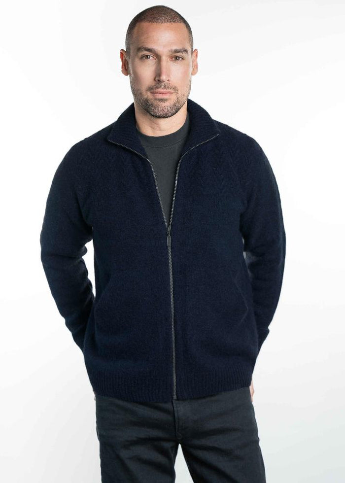 Possum and Merino
KO873 Chevron Zip Jacket - A zip through Jacket with a textured pattern on the chest and sleeves. This garment has knitted in pockets.
Made proudly in New Zealand from a premium blend of 40% possum fur, 50% merino lambswool and 10% mulberry silk.
