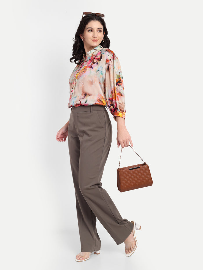 Women’s multicolor floral Latvia top with shirt style, relaxed fit and elegant stylish design