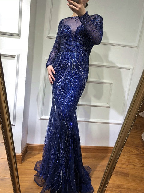 Long Sleeves Formal Evening Dresses Mermaid Beading Evening Gowns LA6506 - SERENE HILL