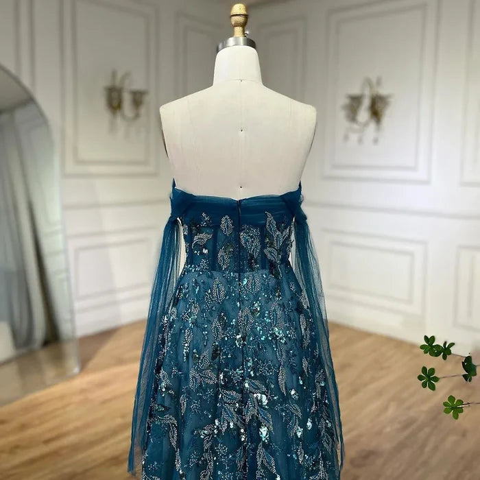 Luxury Arabic Green A-Line Elegant Long Evening Dress LA72520 - SERENE HILL