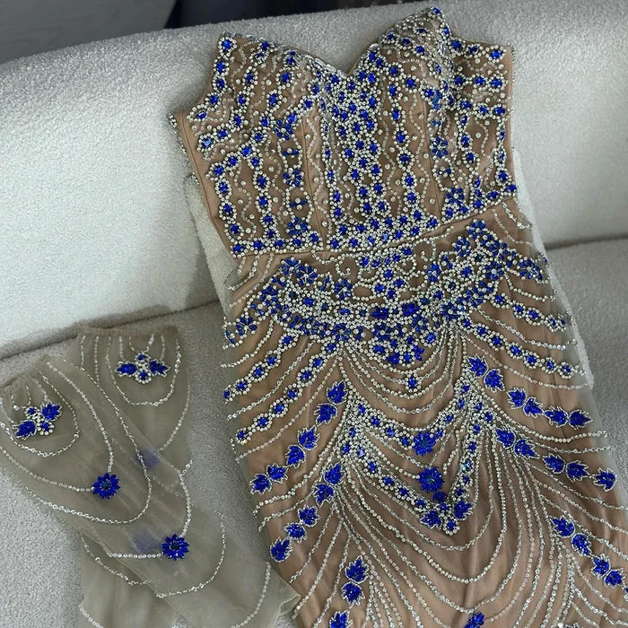 Luxury Blue Beaded Mermaid Evening Dress LA72858 - SERENE HILL