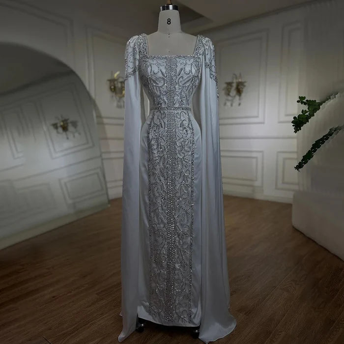 Luxury Blue Mermaid Muslim Evening Dresses with Cape Sleeves LA72050 - SERENE HILL