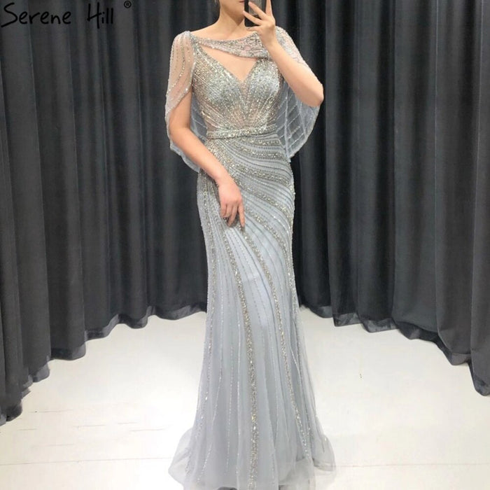 Luxury Champagne Dubai Mermaid Evening Dress with Cape LA70910 - SERENE HILL