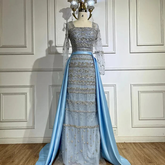 Luxury Dubai Arabic Sage Green Mermaid Evening Dress Gowns for Party LA72126A - SERENE HILL