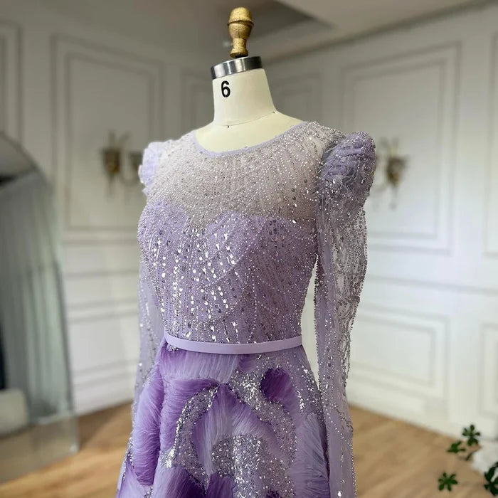 Luxury Dubai Muslim Elegant Lilac Beaded A Line Evening Gown for Formal Occasion LA72847 - SERENE HILL