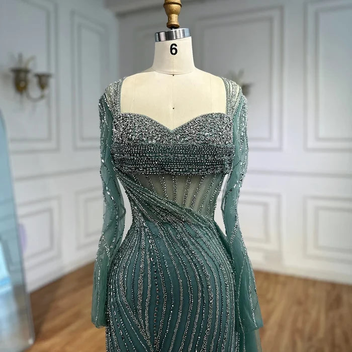 Luxury Nude Beaded Crystal Evening Dress with Overskirt LA72812 - SERENE HILL