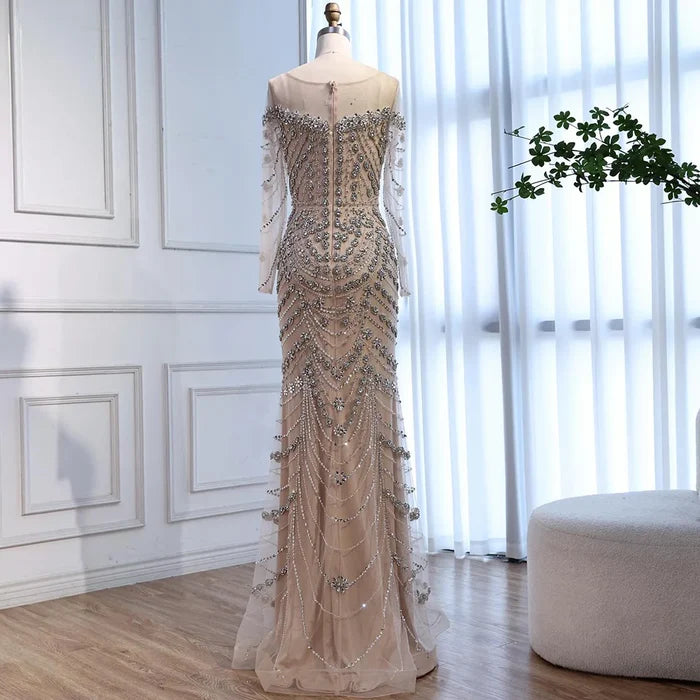 Luxury Off Shoulder Beaded Evening Dress with Long Sleeves and Train LA72930 - SERENE HILL