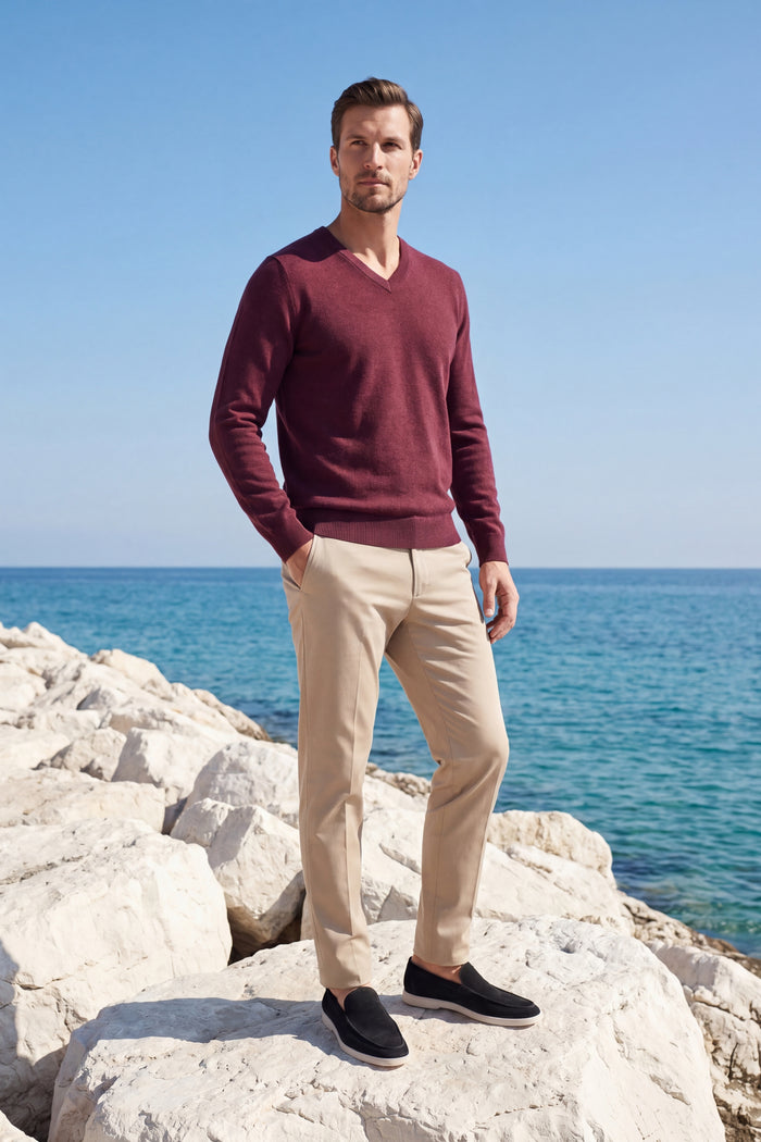 Merano V-Neck Knit Sweater Wine Red