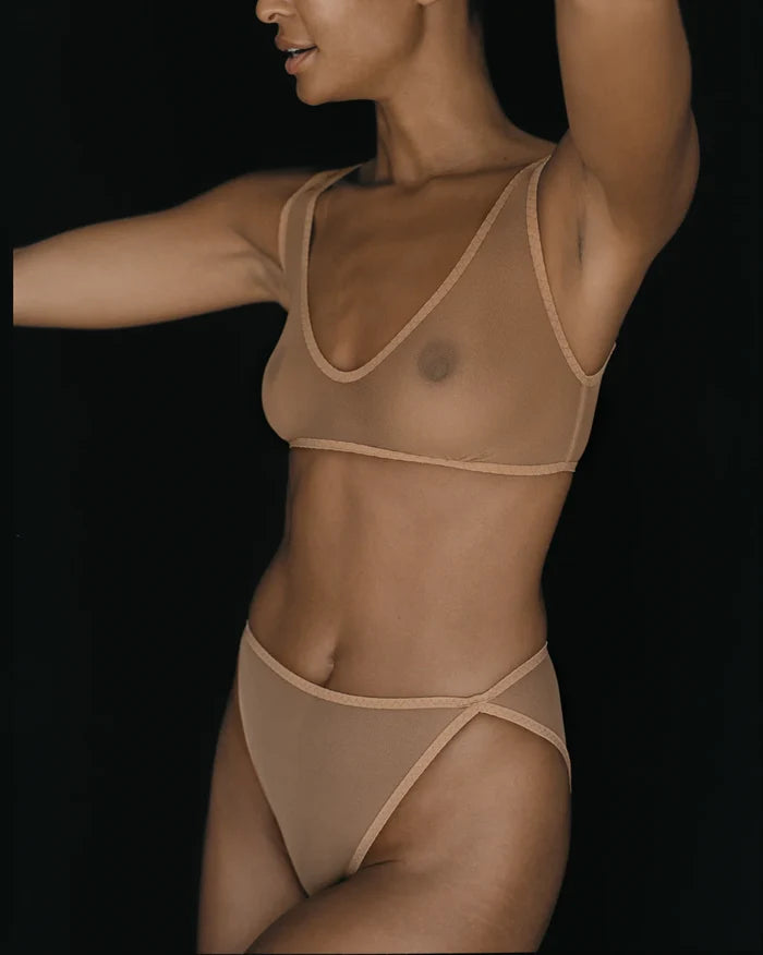 Side View of Mies Brief in Earth from KYE Intimates in Los Angeles.