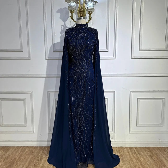 Modest Muslim Sage Green Evening Dress with Cape Long Sleeves LA72413A - SERENE HILL