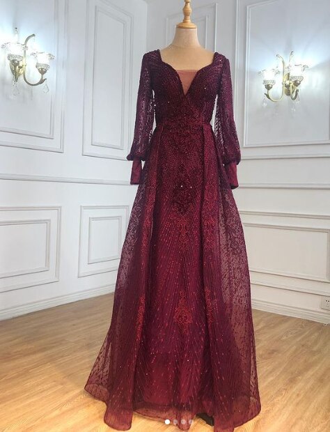 Muslim Grey Luxury Beading Mermaid Evening Dress With Train LA71056 - SERENE HILL