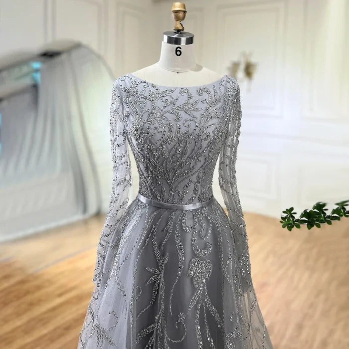 Muslim Nude A-Line Beaded Evening Dress with Long Sleeves LA71596A - SERENE HILL
