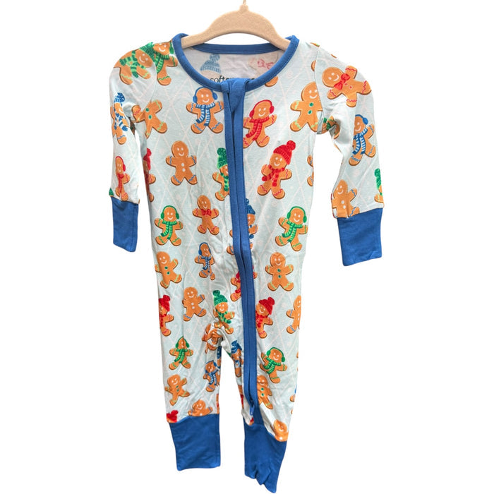 Newborn | Rugged Butts | Blue Gingerbread Buddies Convertible One Piece Pajama Bamboo Viscose | NWT