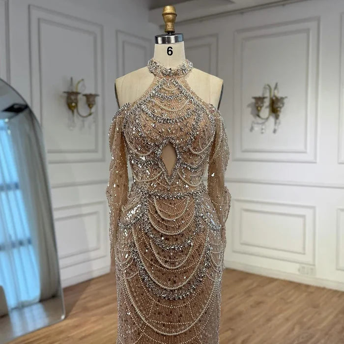 Nude Cutout Luxury Evening Dress Dubai Style for Women LA72607 - SERENE HILL