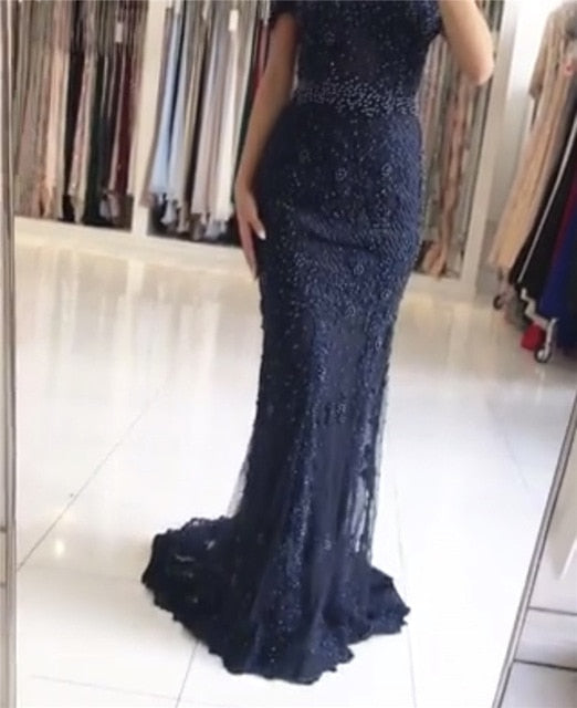 On Sale no return no refundSale Pink Mermaid Boat Neck Evening Dresses Lace Pears Diamond LA6560 - SERENE HILL