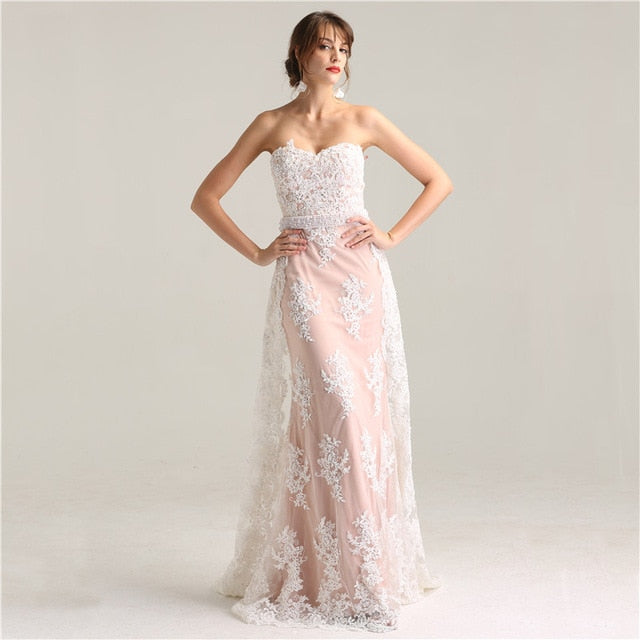 On Sale no return no refundSale Shoulder Strap Lace Evening Gowns Pearls Beading Mermaid LA6226 - SERENE HILL
