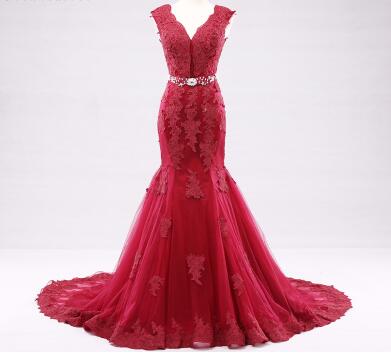 Photography Mermaid Wedding Dress Deep-V Beading Crystal Bridal Gowns HM66259 - SERENE HILL
