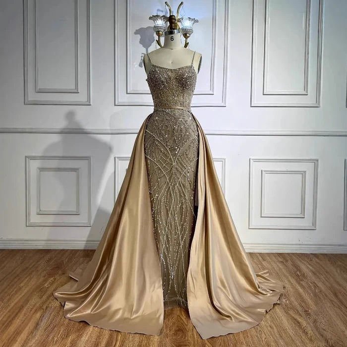Sage Green Beaded Evening Dress Detachable Overskirt Party LA72733A - SERENE HILL