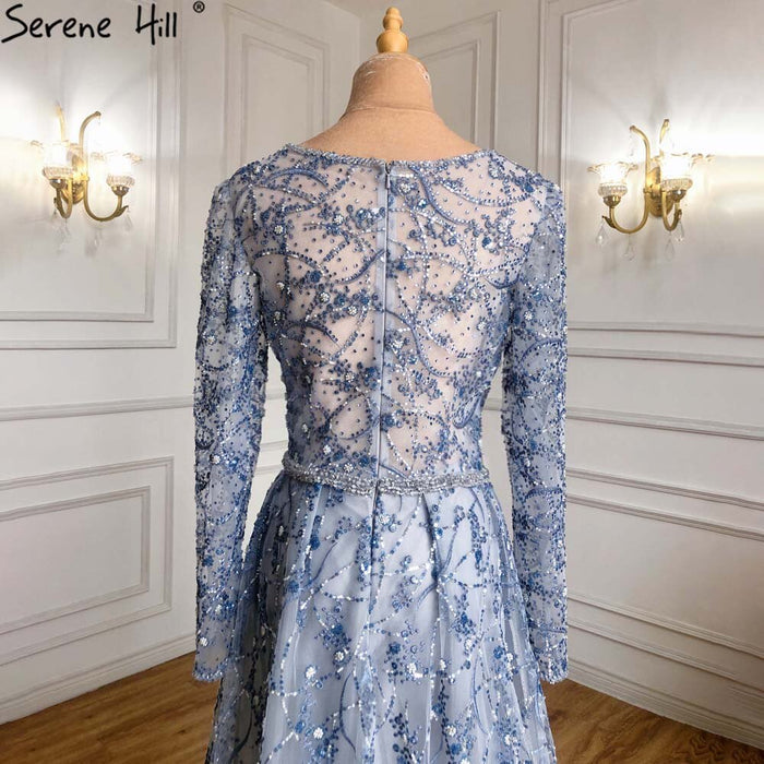 Serene Hill Blue Overskirt Mermaid Evening Dresses Gowns 2025 Luxury Beaded Elegant For Women Party LA71376 - SERENE HILL