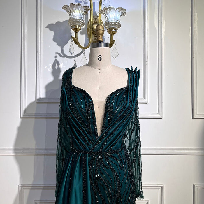 Serene Hill Green Mermaid Beaded Evening Dresses Gowns 2025 Luxury Elegant Satin For Women Party LA71860 - SERENE HILL