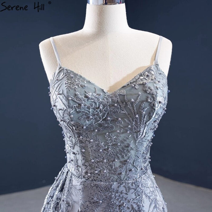 Serene Hill Grey Mermaid Sexy Evening Dresses 2025 Handmade Flowers Beading Sleeveless Formal Dress HM67181 - SERENE HILL