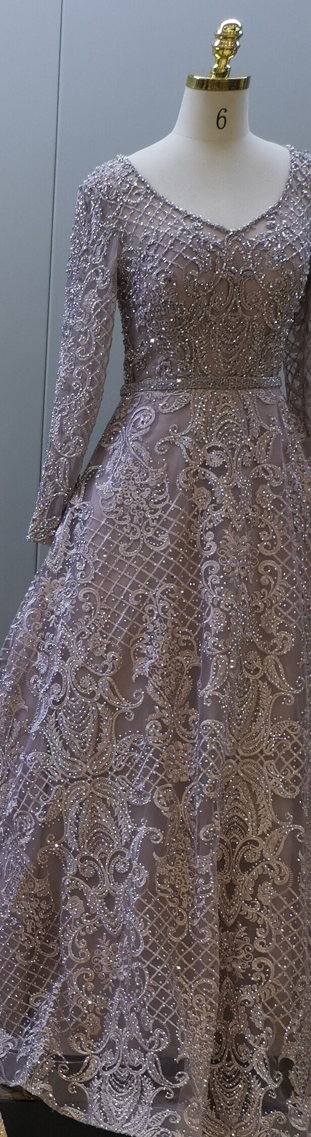 Serene Hill Grey Muslim Lace Beaded Evening Dresses Gowns 2025 Long A-Line Luxury For Women Party LA71472 - SERENE HILL