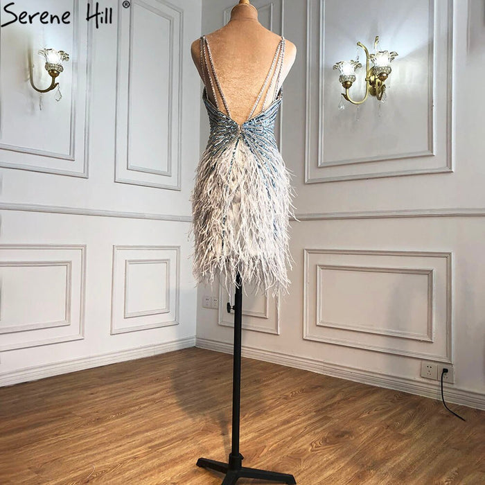 Serene Hill Grey Sleeveless Sexy Short Dresses 2025 Beading Feathers Mermaid Party Cocktail Gowns LA70766 - SERENE HILL