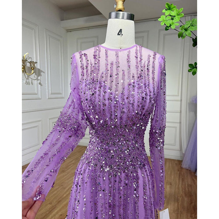 Serene Hill Muslim A Line Beaded Luxury Arabic Evening Dresses Gowns 2025 For Women Wedding Party LA71907 - SERENE HILL
