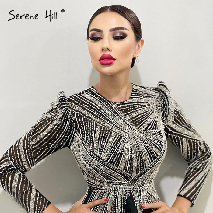 Serene Hill Muslim Black Evening Dresses Gowns 2025 A-Line Beaded Ankle-Length For Women Party LA71290 - SERENE HILL